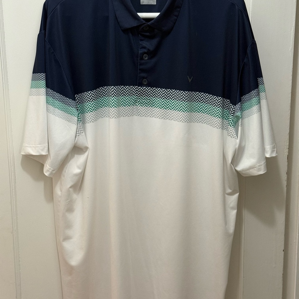 Callaway Opti-Dri Navy and White Polo Shirt with Green Accents